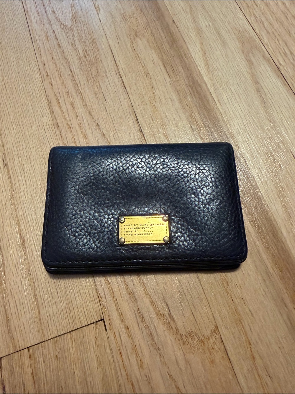 Marc by Marc Jacobs Navy Pebbled Leather Card & Key Holder with Gold Plaque